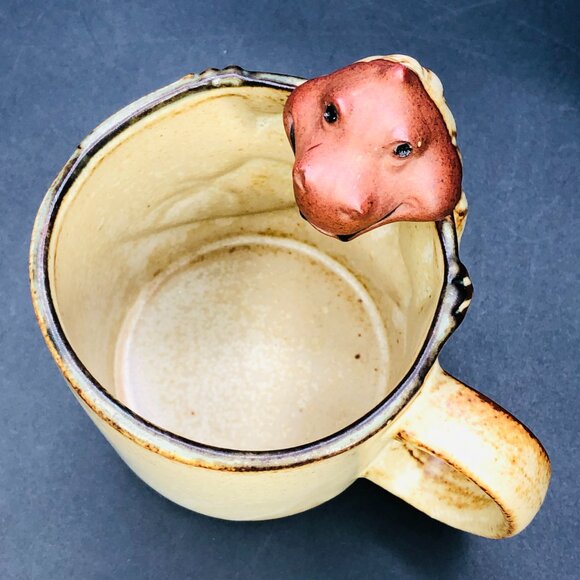 Vintage 70s UCTCI Anthropomorphic Lizard Mug, Japan Redware Pottery Coffee Cup - Picture 7 of 12